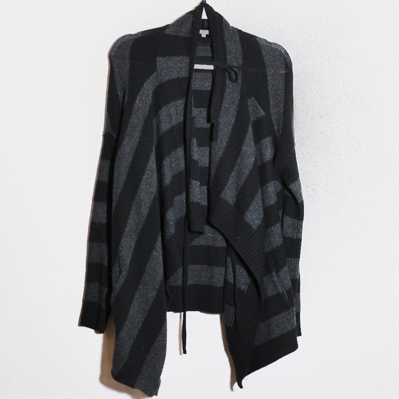 Vince Gray Striped Cashmere Alpaca Wool Open Front Wrap Cardigan SIZE S - Picture 3 of 11